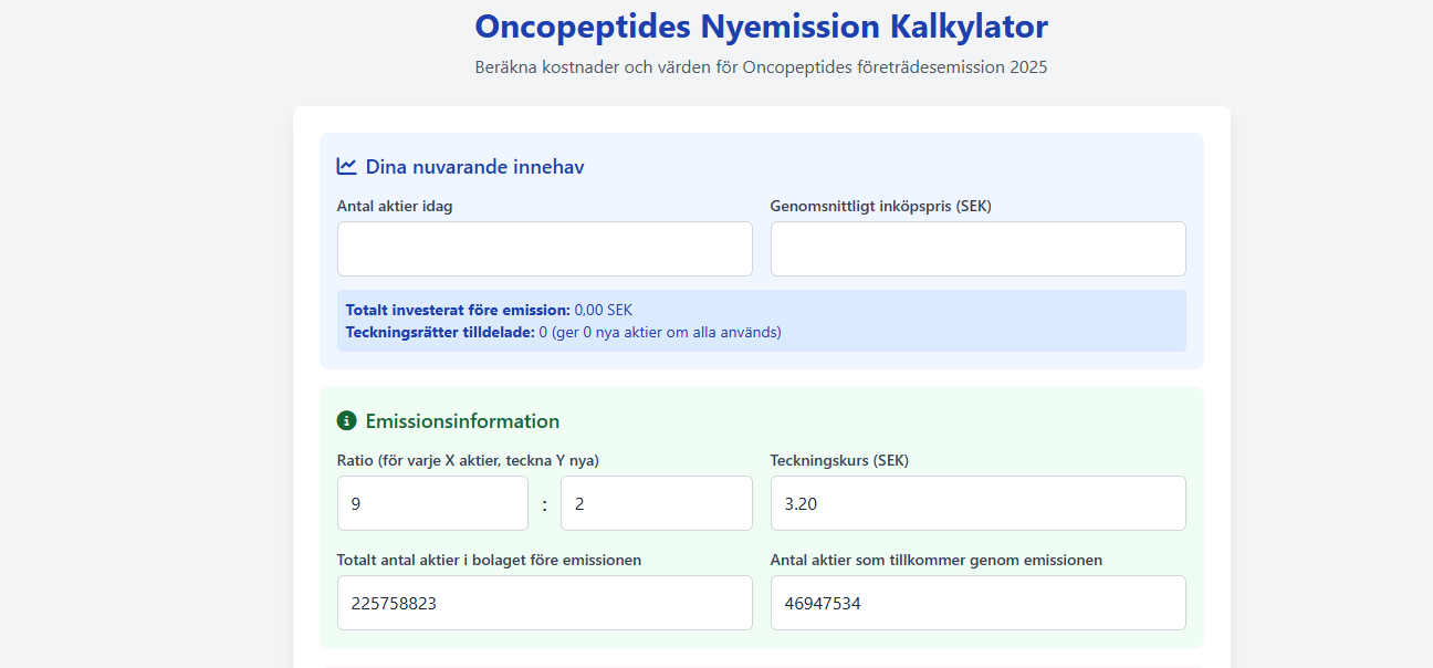 Oncopeptides Nyemission Kalkylator